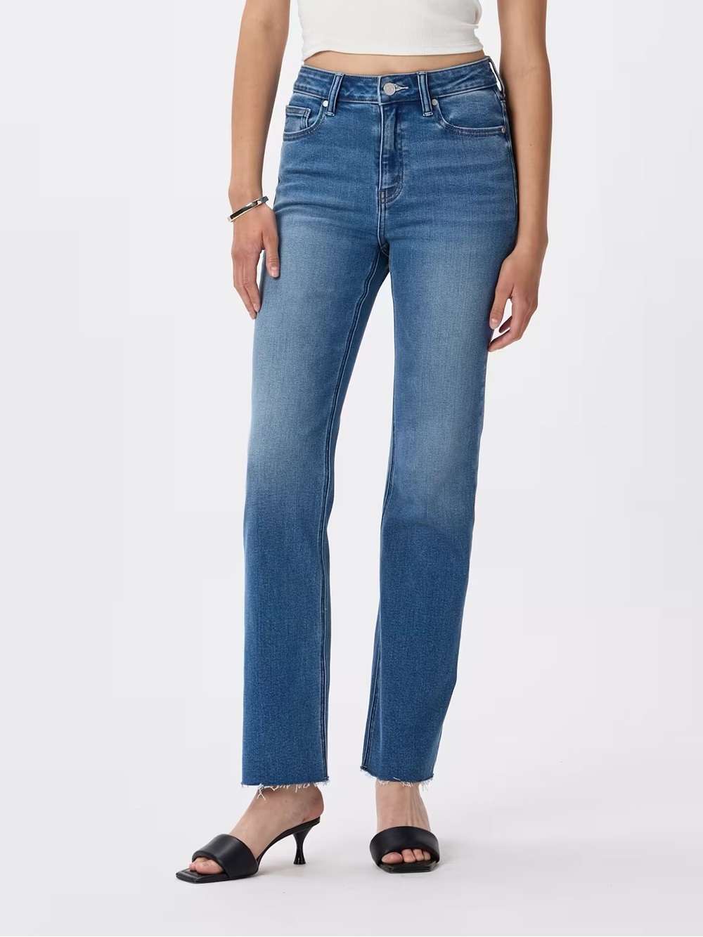 Quince Bella Stretch High Rise Straight Jeans Medium Wash Size 27